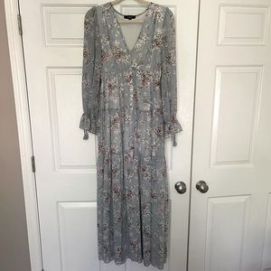 Red Dress “Love In Bloom” Light Blue Floral Print Maxi Dress (Small)